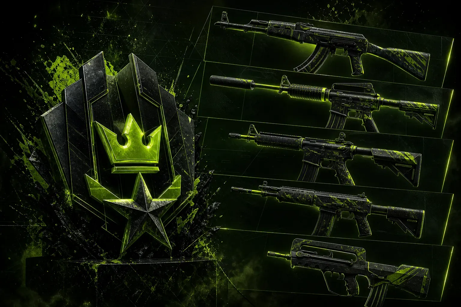 CS2 rifle tier list graphic showing AK, M4A1-S, M4A4, Galil, and FAMAS on a Premier scoreboard background