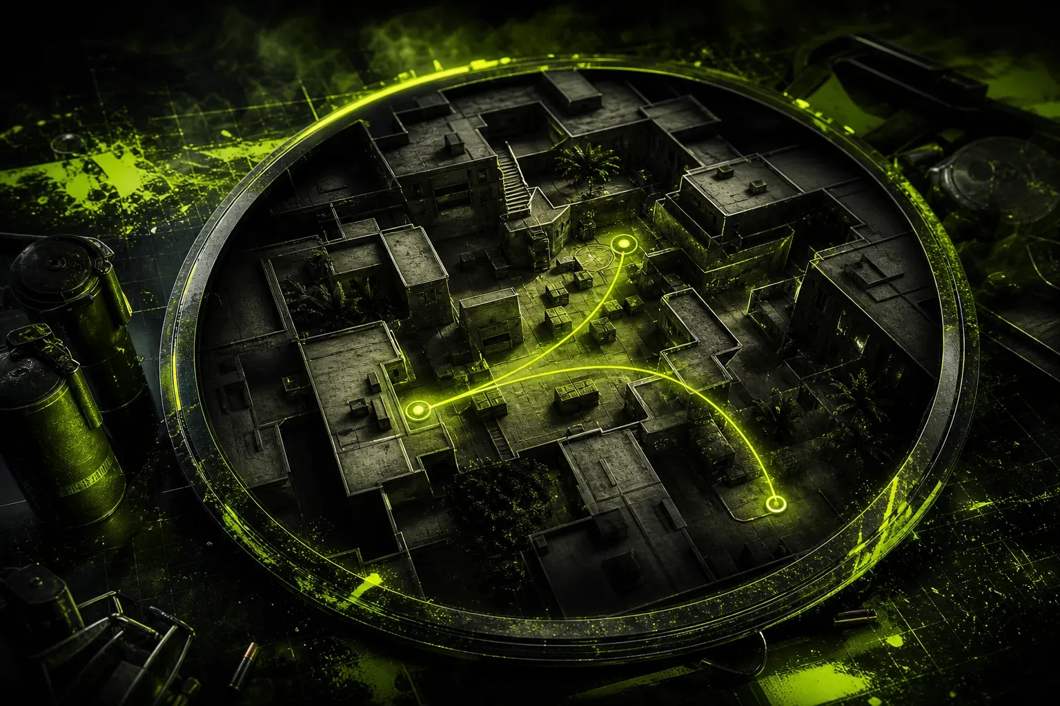 CS2 Mirage radar view showing a B split from apartments, short, and mid