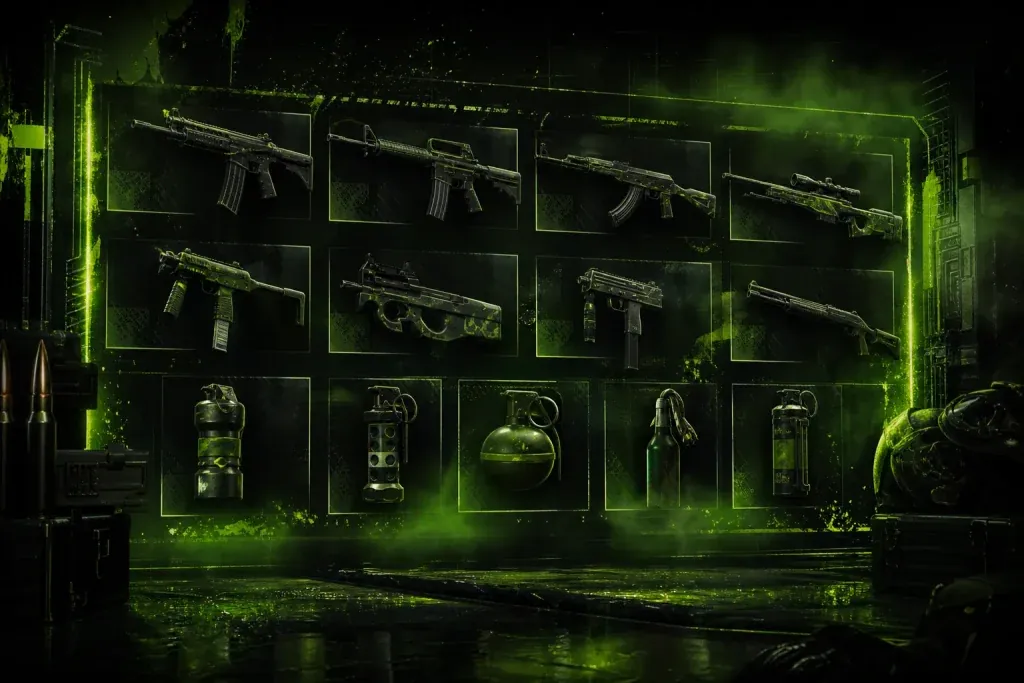 CS2 buy menu showing a broken team economy with mixed rifles, SMGs, and utility