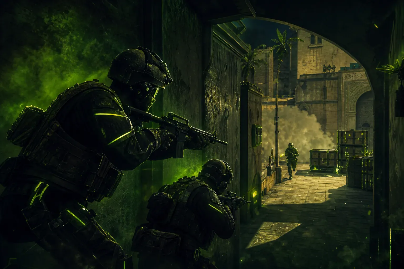 CS2 team taking mid control on Mirage while a site execute waits in the background